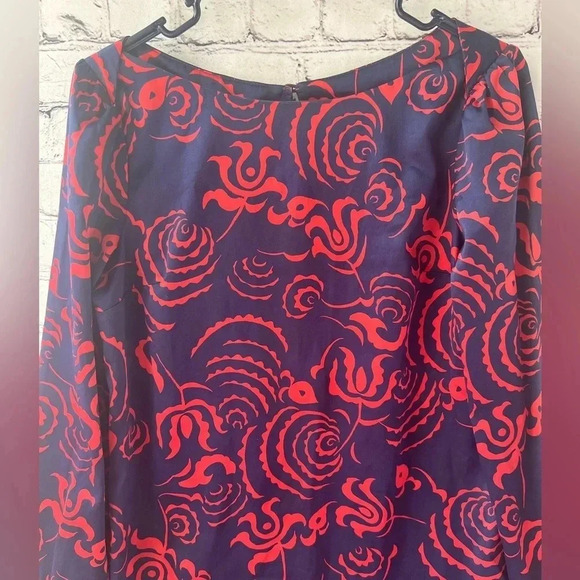 Rachel Roy Navy Blue Red Design Long Sleeve Mini Dress Sabrina‎ Neck Size Medium - Picture 4 of 12